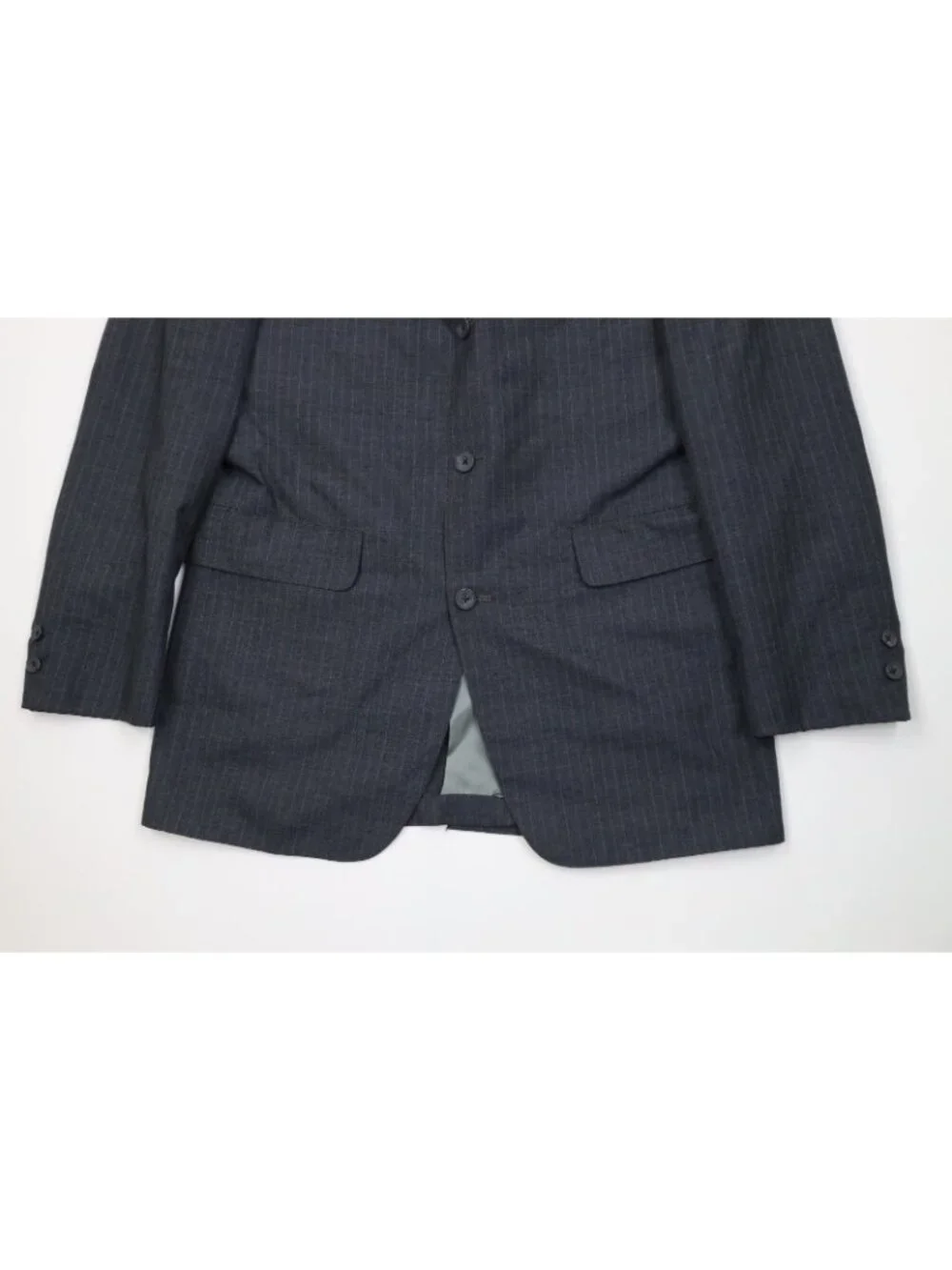 Vintage 70s Mens 36R 2 Piece Pinstriped Suit Wedding Gray Wide Leg 34x30 USA